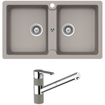 Abey Schock Typos Double Sink & Armando Vicario ISA Kitchen Mixer - Concrete TN200T2C hero image