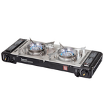Gasmate CS6035 Travelmate II Black Deluxe Twin Stove Portable Butane BBQ hero image