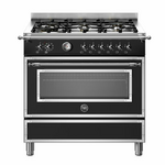Bertazzoni 90cm Heritage Series Matte Black Dual Fuel Freestanding Oven HER96L1ENET hero image