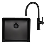 Titan Essentials 500mm Single Bowl Sink & Pull Out Gooseneck Kitchen Mixer Tap Package - Matte Black TSBSPK522 hero image