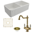 Turner Hastings Novi 85 Double Bowl Butler Sink Pack with Brushed Brass Providence Double Mixer Tap and Accessories PKG016 image NaN