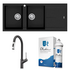 Oliveri Santorini 1 and 3/4 Left Hand Bowl with Drainer and Vilo Pull Out Black Tap Pack with Filter Kit 0426BSTBLBL1511OF image NaN