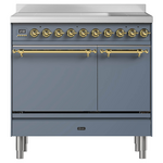 Ilve Nostalgie 90cm Electric Freestanding Double Oven/Stove Blue Grey and Brass PDI096QNE3-BGG hero image