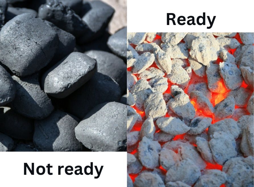 Cook on BBQ charcoal only when the coals are hot and white with ash