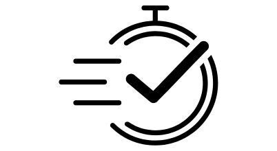 A graphic of a stopwatch with dash lines and the clock hands as a tick indicating speed