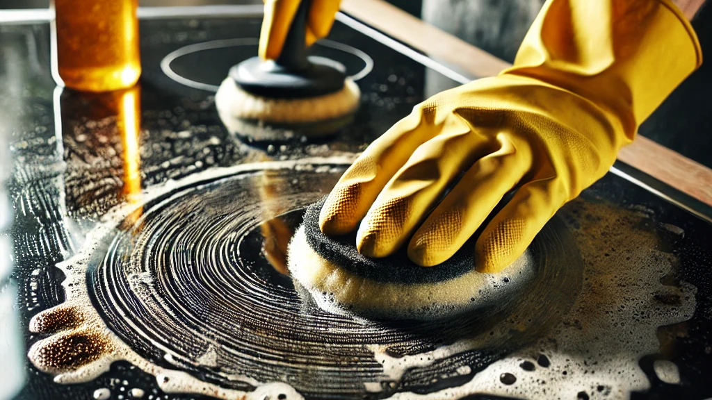 Cooktop Burnt Being Stains Wiped Away