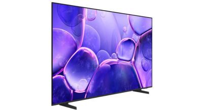 Samsung's 2025 TV range includes the Crystal lineup, with 43 inch, 50 inch, 55 inch, 65 inch, 75 inch and 85 inch 4K UHD screens to choose from. TV pictured on an angle facing right.
