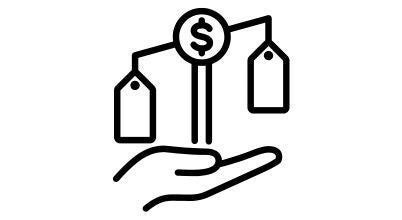 A graphic of a hand holding a pair of scales weighing up the financial costs of two options