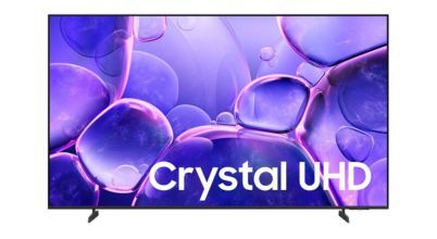 Samsung's 2025 TV range includes the Crystal lineup, with 43 inch, 50 inch, 55 inch, 65 inch, 75 inch and 85 inch 4K UHD screens to choose from. TV is pictured from the front.