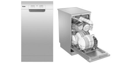 The Haier 45cm Compact Freestanding Dishwasher Silver HDW10F1S1 sold in Australia by Appliances Online